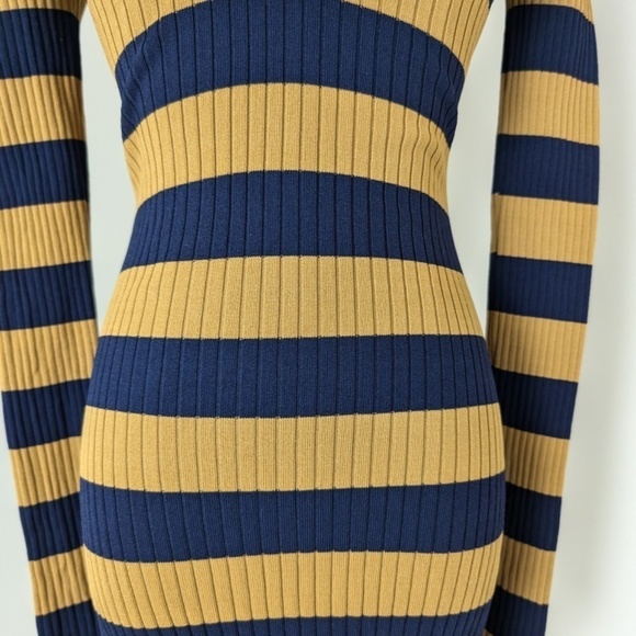 Striped Ribbed Mini Dress Long Sleeve 70’s Style Twik Soft Bodycon Tight Fitted - Picture 10 of 14